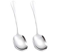 2 Pcs Stainless Steel Large Buffet Serving Spoons Stainless Steel Serving Spoon Silver Serving Spoons with Long Handle for Kitchen Restaurant Banquet （Square Head Enlarged