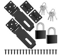 2 Pcs Stainless Steel Padlock Hasp, Door Latch Hasps with Padlocks Keys and Screws, Shed Gate Door Clasps Locks Bolts Hasps and Staples for Wooden Gate, Bedroom, Garage Doors - 4 Inch/Black