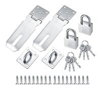 2 Pcs Stainless Steel Padlock Hasp, Door Latch Hasps with Padlocks Keys and Screws, Shed Gate Door Clasps Locks Bolts Hasps and Staples for Wooden Gate, Bedroom, Garage Doors - 4 Inch/Silver
