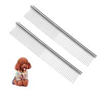 2 Pcs Stainless Steel Pet Comb, Metal Pet Comb with Rounded Teeth, Fur Detangling Tool for Pets, Pet Grooming Comb for Dogs Cats with Tangled Short/Long Hair (19 x 3cm)