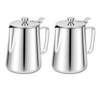 2 Pcs Stainless Steel Pitcher with Lid, 67 oz Capacity Measuring Cup with Scale Markings and Handle, Milk Frothing Jug for Latte Art and Espresso Machines, Hot or Iced Tea, Homemade Beverage Making