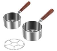 2 Pcs Stainless Steel Pot with Stove Rack Multipurpose Melting Pot with Double Spouts and Long Wood Handle Dishwasher Safe Sauce Pan for Cooking