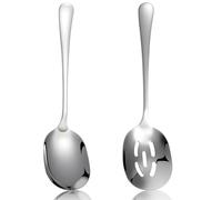 2 Pcs Stainless Steel Serving Spoons Set - 8.5 Inch Large Serving Spoons, 1 Solid and 1 Slotted Cooking Spoon for Mixing Servings Stiring, Slotted Servings Spoon for Kitchen, Buffet, Restaurant