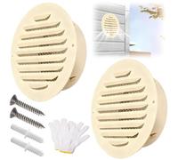 2 Pcs Stainless Steel Soffit Vents 4 inch-7.9 inch, Beige/Gray Flat Ducting Ventilation Air Vent with Screen Mesh, 70-200mm Round Vent Covers for Wall, Ceiling, Home, Bathroom(Beige,100mm/3.94in)