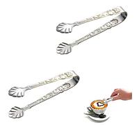 2 Pcs Stainless Steel Sugar Tongs - Heat Resistant Mini Serving Tongs for Appetizers, Ice, Tea Party, Coffee, Food, Cooking, Salad, Grilling - U-Shaped Kitchen Tongs - Silver