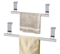2 Pcs Stainless Steel Towel Holder, Over Door Towel Rail with Protective Strip, Towel Bar Holder, Silver Dish Towel Rack for Kitchen Bathroom Cupboards Drawer, 23.5cm and 36cm (1*Large+1Small)