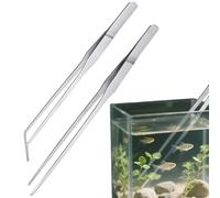 2 Pcs Stainless Steel Tweezers/Tong 27cm / 10.6 inch Extra Long Straight/Curved with Precision Serrated Tip for Aqua Scaping, Garden Work, Cooking, Industrial Work, Laboratory Use.