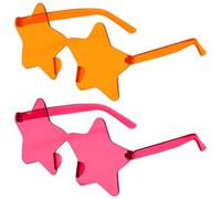 2 Pcs Star Shape Rimless Sunglasses Transparent Fun Sunglasses Plastic Colored Party Sunglasses Halloween Costume Sunglasses Party Favor Eyewears Hot Pink Orange