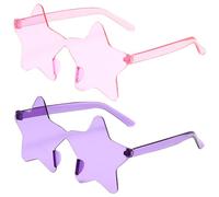 2 Pcs Star Shape Rimless Sunglasses Transparent Fun Sunglasses Plastic Colored Party Sunglasses Halloween Costume Sunglasses Party Favor Eyewears Pink Purple
