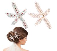 2 PCS Starfish Hair Clip, Gold Rhinestone Mermaid Hair Jewelry,Faux Pearl Crystal Sea Star Beach Clips Accessories for Women, Girls, Wedding, Bride(2.5x 1.7inch)