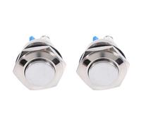 2 Pcs Start Round Button Switch, 12V 16mm Car Water proof Momentary Metal Push Button ON OFF Horn Switch Silver
