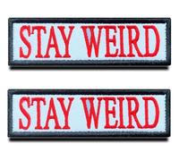 2 Pcs Stay Weird Funny Patch Embroidered Iron On Sew On Badge Biker Applique Emblem Patch for Jacket Jean Pant Coat Helmet T-Shirt Bags Caps Backpack Shoes Clothes and More