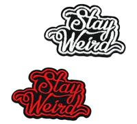 2 Pcs Stay Weird Red and White Funny Patch Military Embroidered Fastener Iron On Sew On Applique Emblem Tactical Flag Patches for Jeans,Caps,Hats,Backpacks,Jacket,Vest,Bags,Clothes