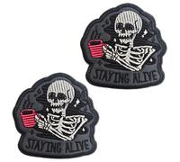 2 PCS Staying Alive Hook and Loop Patch Funny Embroidered Meme Emblem Tactical Morale Applique Patch for Clothes Backpack Jacket Armband Jeans Vest Hat Pants Bag Biker Uniforms Pouch