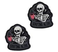 2 Pcs Staying Alive Patch Embroidered Hook & Loop Skeleton Patch Emblem Fastener Military Tactics Applique Costume Accessories Patches for Clothes,Jacket,Hats,T-Shirt,Backpack,Vest