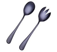 2 Pcs Steel Salad Spoon Salad Spoon Fork Serving Set Salad Mixing Dinner Fork for Kitchen Cooking Utensil Cutlery Set Black