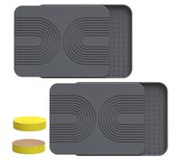 2 PCS Stone Dish Drying Mat ＆ Silicone Mat for Kitchen Counter - Diatomaceous Earth Bath Mat for Bathroom, 16.14" L×12.4" W×2 Quick Dry Mats for Dishes ,Bottles, Cups, Match Any Countertop(Gray)