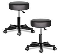 2 Pcs Stool with Wheels Black Faux Leather