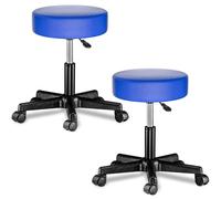 2 Pcs Stool with Wheels Blue Faux Leather