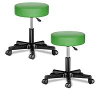 2 Pcs Stool with Wheels Green Faux Leather