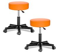 2 Pcs Stool with Wheels Orange Faux Leather