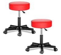 2 Pcs Stool with Wheels Red Faux Leather