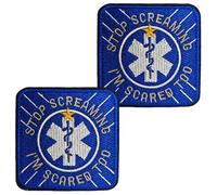 2 PCS Stop Screaming I'm Scared Too Funny Embroidered Emblem Tactical Applique Badge Hook and Loop Patches Gift for Paramedic Doctor Nurses Pouch Jeans Vest Hat Clothes Backpack Jacket