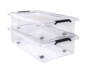 2 Pcs Storage Box with Lid Clear 60x40x17cm 30L