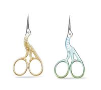 2 Pcs Stork Embroidery Scissors, Small Sharp Stainless Steel Craft Scissors for Sewing & Needlework - Includes Protective Fake Leather Cover(Imitation Gold, Gradient Blue-Green)