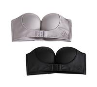 2 Pcs Strapless Bras for Women Non Padded Bandeau Tube Top Bras Push Up Seamless Minimiser Bra Soft Ladies Boobtube Tops Full Coverage Everyday Bra Stretchy Plus Size Bra