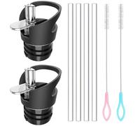 2 PCS Straw Lid for Hydro Flask Standard Mouth, Lid with Straws Fits Hydroflask Wide Mouth, Sports Caps Straw Lid for Hydro Flask Cover, 4 Straws and 2 Straw Brushes (Black)