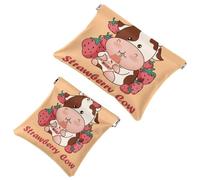 2 pcs Strawberries and Cows Drinking Milk Pocket Cosmetic Bag, Self-Closing Shrapnel Makeup Pouch, Portable No Zipper Mini Travel Make Up Bag for Coin Lipstick Cosmetics Earphones Jewelry Organizer