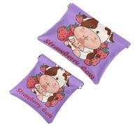 2 PCS Strawberries and Cows Drinking Milk Pocket Cosmetic Bag, Self-Closing Shrapnel Makeup Pouch, Portable No Zipper Mini Travel Make Up Bag for Coin Lipstick Cosmetics Earphones Jewelry Organizer