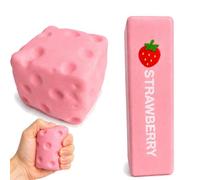 2 PCS Strawberry Butter Squishy and Pink Cheese Squishy, Stress Relief for Anxiety Management, Portable Desk for Office and Home Use, 5.5 cm x 5.5 cm x 4.5 cm Dimensions