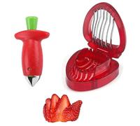 2 Pcs Strawberry Huller Set, Stainless Steel Strawberry Stem Remover and Slicer, Easy to Use Strawberry Cutter Tool for Fruit Prep, Kitchen Gadget for Kids and Adults - Dishwasher Safe