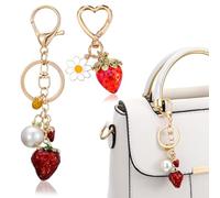 2 PCS Strawberry Keychain, Cute Kawaii Strawberry Charms Heart Flower Daisy Bag, Red Transparent Strawberry Love Clasp for Women Girls Purse Accessories