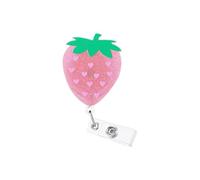 2 Pcs Strawberry Nurse Badge Reel Fruit Name Badge Holder Acrylic Funny Retractable ID Clip Cute Work Badges Clips Hospital Doctors Card Holders for Office Staff
