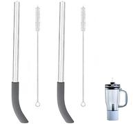 2 PCS Straws Replacement Compatible with Ninja BlendBOSS Personal Smoothie Tumbler,Reusable Glass Straw and Silicone Base,Straw for Ninja 26oz Travel Tumbler BPA free with Cleaning Brush
