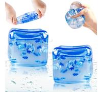 2 Pcs Stress Balls for Kids and Adults, Fidget Toys Adults, Ice Cube Squishy Toys, Squishy Cube Toys, Enhanced Grip Strength Stress Relief Toys, Blue Cube Anxiety Stress Cube for Boys Girls