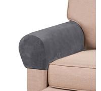 2 Pcs Stretch Polyester Armrest Covers, Soft Skin-Friendly Velvet Arm Caps, 22.8"x6.3"x8.6", Anti-Stain Couch Cover for Square/Curved/Reclining Armrest (Grey)