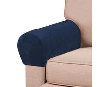 2 Pcs Stretch Polyester Armrest Covers, Soft Skin-Friendly Velvet Arm Caps, 22.8"x6.3"x8.6", Anti-Stain Couch Cover for Square/Curved/Reclining Armrest (Navy blue)