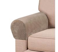 2 Pcs Stretch Polyester Armrest Covers, Soft Skin-Friendly Velvet Arm Caps, 22.8"x6.3"x8.6", Anti-Stain Couch Cover for Square/Curved/Reclining Armrest (Taupe)