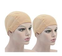 2 Pcs Stretch Wig Caps for Making Wigs Mesh Weaving Caps with Adjustable Straps for Making Wigs Front double mesh (Beige L)