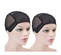 2 Pcs Stretch Wig Caps for Making Wigs Mesh Weaving Caps with Adjustable Straps for Making Wigs Front double mesh (Black L)