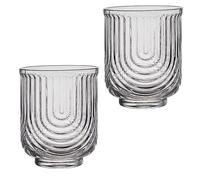 2 PCS Striped U-Shaped Glass Cup Clear Tea Cup Simple Drinking Cups Beer Mug, Aesthetic Vintage Drinking Glasses U Shaped Striped Mug for Whiskey Water Beverages Ice Coffee Juice Milk(S)