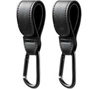 2 PCS Stroller Bag Clips Universal Pram Hooks with Vegan Leather Straps Heavy Duty Buggy Accessories for Hanging Diaper Bags, Shopping, and Baby Essentials Non-Slip Pushchair Hooks