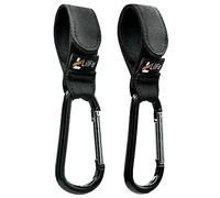 2 Pcs Stroller Hooks for Hanging Bags - Multi-Purpose Convenient Stroller Clips for Diaper Bag, Purse Hanging On Buggy or Pram- Adjustable Nylon Mommy Hook for Bags & Groceries (Black, Pack of 2)