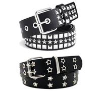 2 PCS Studded Gothic Belt - 110cm Black With Square Studs Five Star, Rivets Emo Punk and Gothic Accessories, Vintage Rock Y2K for Women Men, Jeans Pants, Halloween