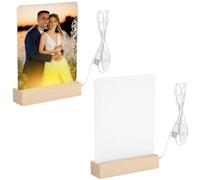 2 PCS Sublimation Acrylic Photo Frames, 6 x 7.5 in, LED Light Panels with Wood Base, USB Powered Warm Yellow Night Light, Heat Press Printing, Gift for Family and Friends