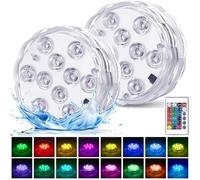 2 Pcs Submersible LED Lights Remote Control Battery Powered, RGB Multi Color Changing Waterproof Light for Pool, Vase Base, Spa, Aquarium, Pond, Hot Tub, Decoration, Party